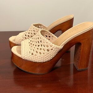 Veronica Beard Cream Woven Platform Sandals